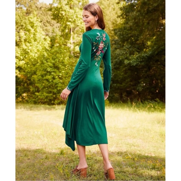 Johnny Was Amarylla Dress Small Emerald Green Cotton Embroidered Asymmetric Boho - Picture 5 of 14
